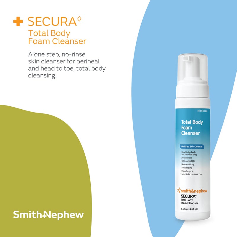 Smith&nephew Smith+Nephew SECURAâ—Š Total Body Foam Cleanser, Foaming Waterless Body Cleanser, No- Rinse Skin Cleanser with Pump Dispenser, 8.5 Ounces - Image 2
